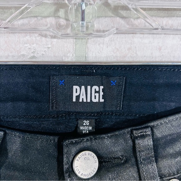 PAIGE Verdugo Ankle Skinny Jeans in Coated Faux Leather Black Silk Wash Size 26 - Picture 6 of 9